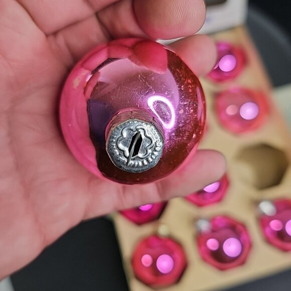Vintage PINK Christmas Ornaments Set Of 12 Round Glass Baubles - Picture 5 of 13